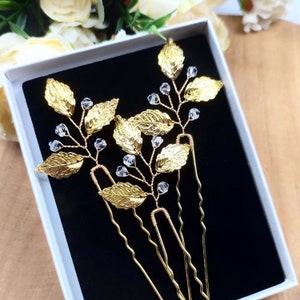 3pcs Gold Silver or Rose gold bridal hair pins, Wedding hair pins, Leaves hair pins for Bohemian or rustic wedding EP0004