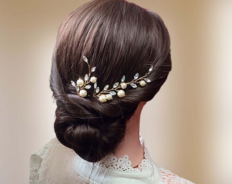 Pearl & rhinestone wedding hair pins, Set of 2 shiny wedding hair pieces EP0023