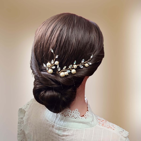 Épingles à cheveux en perles et strass mariage ou soirée, Lot de 2 bijoux de cheveux brillants  EP0023