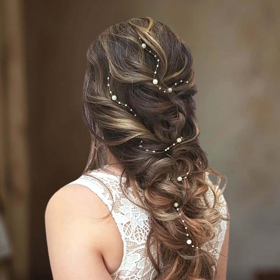 Vigne de cheveux minimaliste pour mariage, Bandeau en perles pour mariée aux cheveux longs, Bijou de cheveux simple V0004