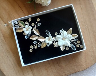 Floral bridal hair piece, Rhinestone wedding headpiece, Leaf bridal hair comb, Bridal hair clip, Crystal wedding hair clip HC0001