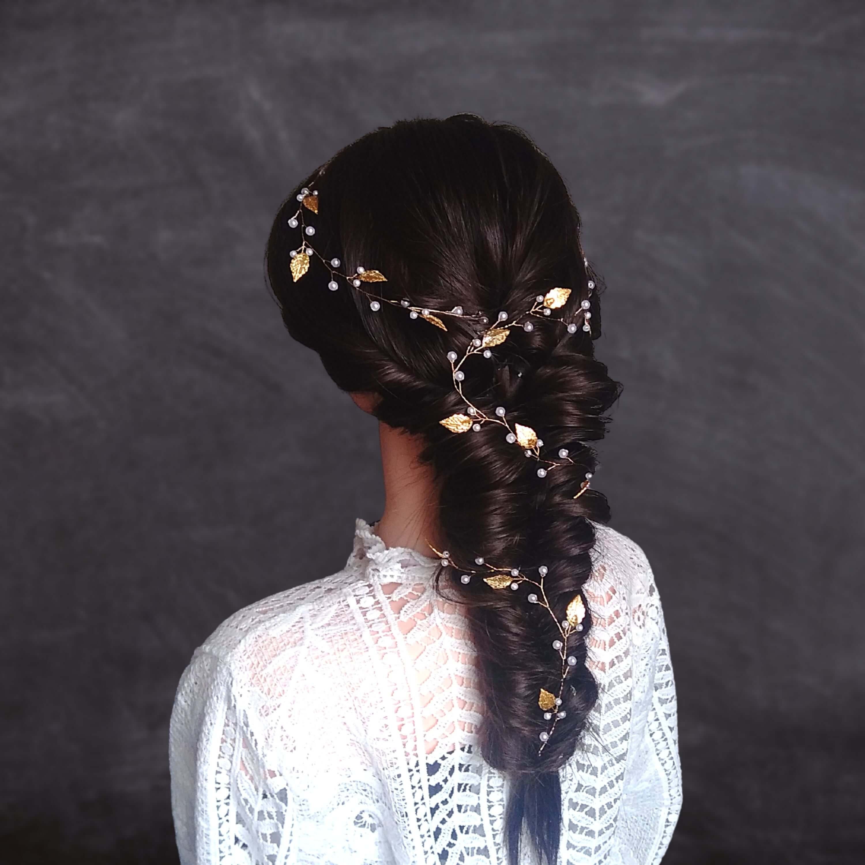 Rustic Wedding Hair Vine With Pearls and Leaves Antique Bridal - Etsy Rustic Wedding Hair Vine With Pearls and Leaves Antique Bridal - Etsy