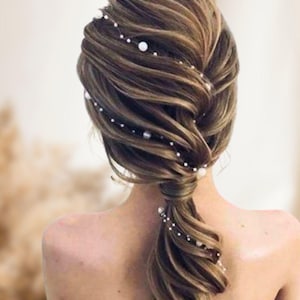 Minimalist wedding hair vine, Pearl bridal  headband for long hair, Simple pearl wedding hair piece V0004
