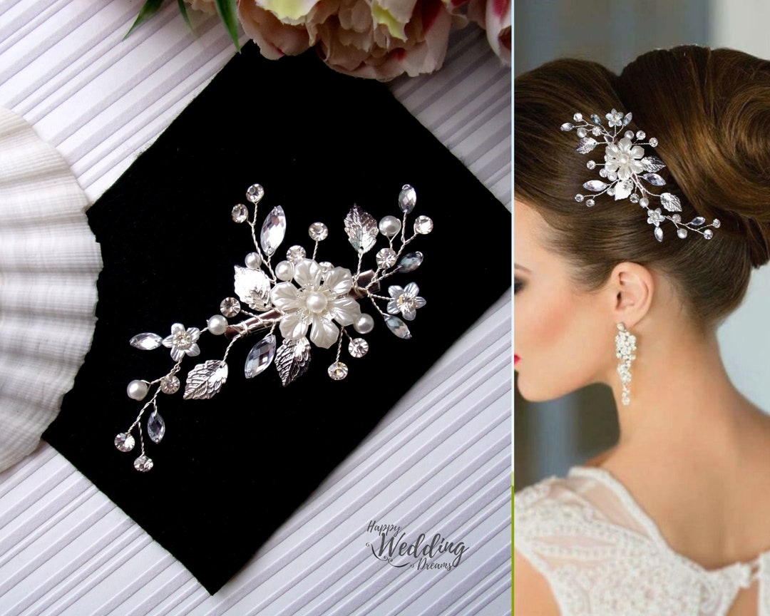 Rhinestone Wedding Hair Clip Crystal Bridal Hair Clip Floral Etsy