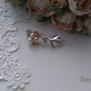 Bridal dress train clip, Floral Wedding train pin, Leaf Train brooch, Bridal gown back train brooch AT0010 image 5