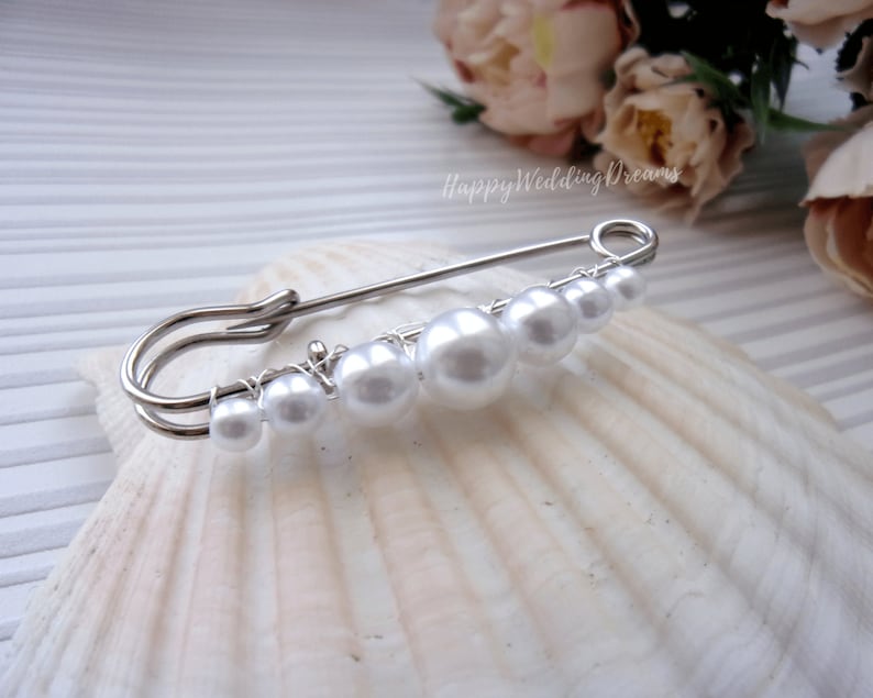 Pearl Wedding train pin, Bridal dress train clip, Pearl train brooch, Bridal gown back train brooch AT0002 画像 5