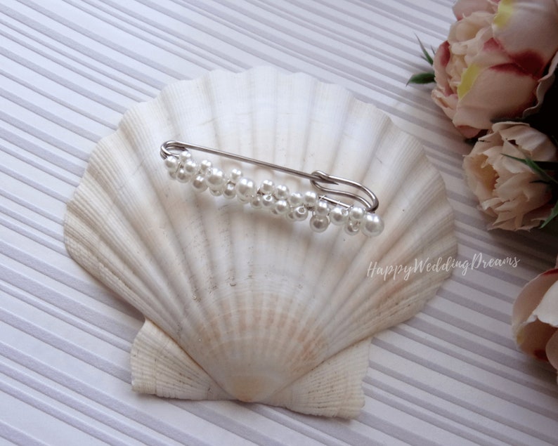 Pearl Wedding train pin, Bridal dress train clip, Pearl train brooch, Bridal gown back train brooch AT0003 image 6