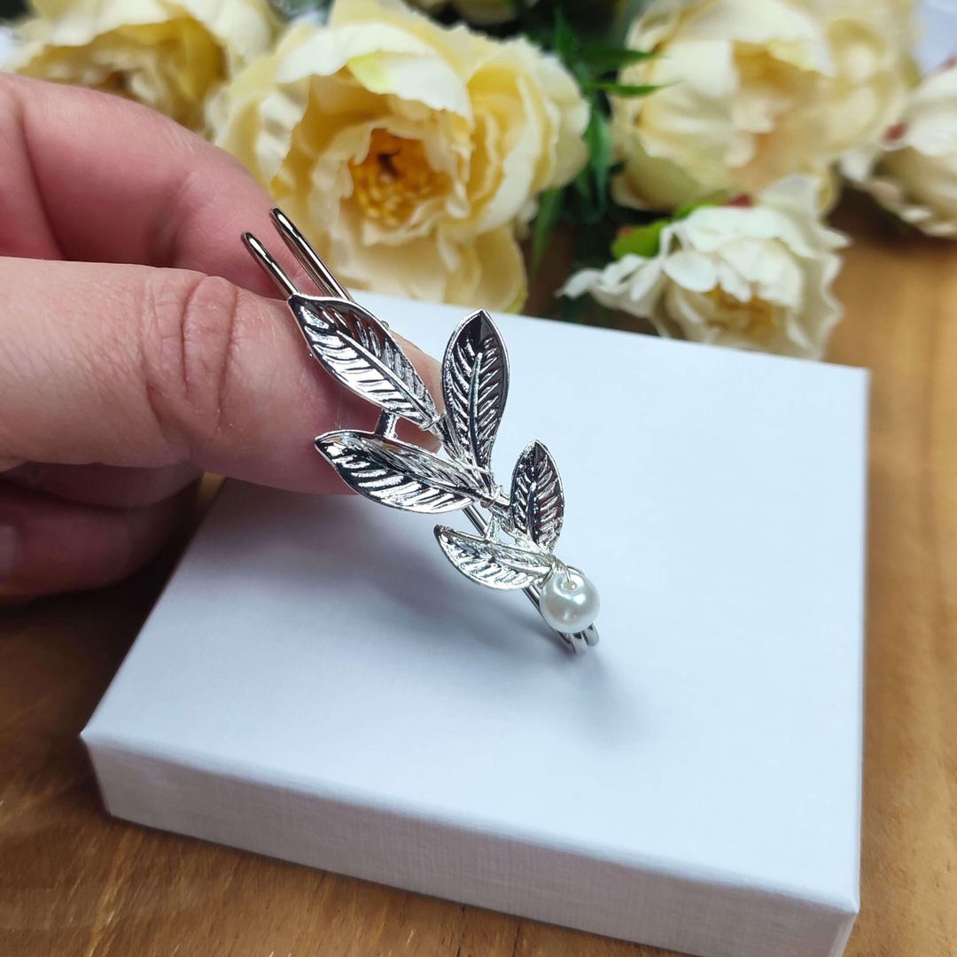 Attache-traîne feuille argentée pour robe de mariée, Remonte