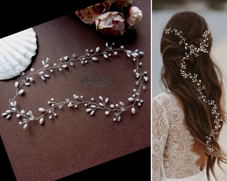 Bohemian wedding hair vine Beach wedding headband Pearl bridal h Bohemian wedding hair vine Beach wedding headband Pearl bridal h
