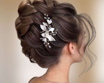 Pince cheveux mariage en strass et perles, Clip cheveux floral, Bijou cheveux mariée, Peigne cheveux mariage HC0003