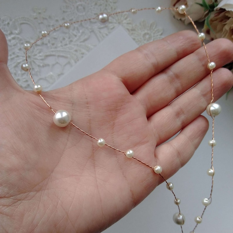 Bijou Vigne de cheveux minimaliste pour mariage Bandeau en perles pour mariée aux cheveux longs V0004 image 5