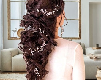 Bohemian wedding hair vine Pearl bridal hair vine Beach wedding headband Pearl bridal hair piece V0029