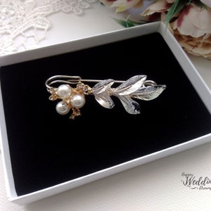 Bridal dress train clip, Floral Wedding train pin, Leaf Train brooch, Bridal gown back train brooch AT0010 image 3