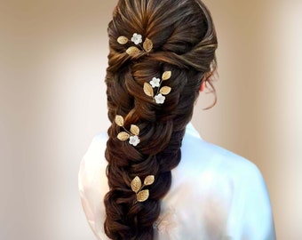 4 pcs Wedding hair pins with cold porcelain leaves and flowers, Floral wedding hair pins, Bridal hair piece EP0011