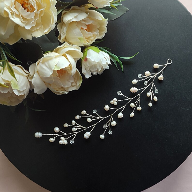 👰 Vigne De Cheveux Mariée Perles Argentées Et Strass – Handcess – Neuf