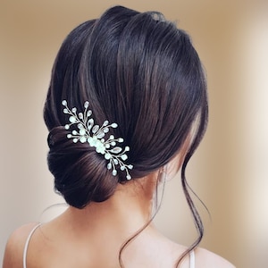 Mariage, Peigne cheveux mariée romantique en perles et cristal, Bijou de cheveux mariage bohème chic PG0015