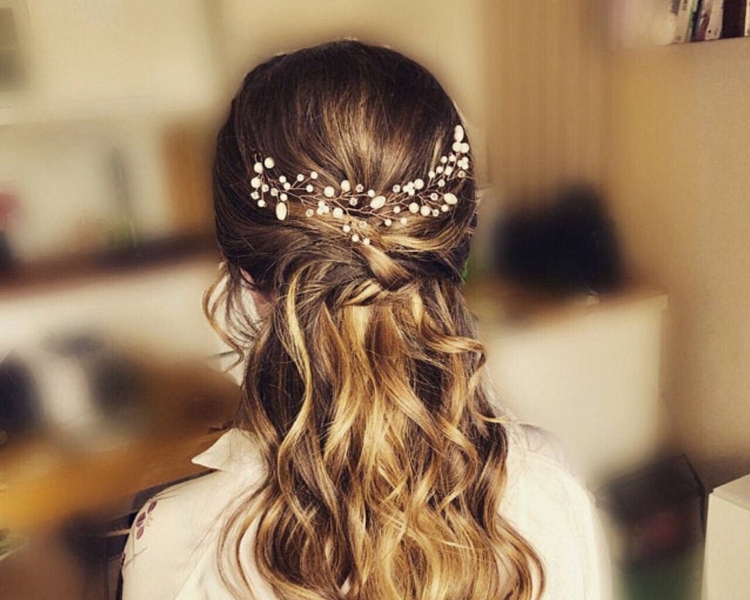 Wedding Headpiece With Freshwater Pearls En Clear Crystals - Etsy