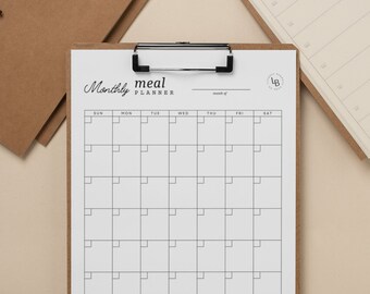 Monthly Meal Planner, Printable Family Menu, Household Organization, Home Planner - LBH001