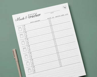 Macro Tracker, Food Diary, Printable Meal Log, Fitness Planner, Food Journal, Meal Tracker, Water Tracker  - LBH001