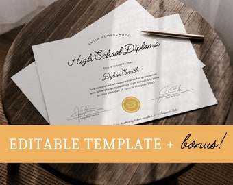 Editable Homeschool Diploma Template, Printable Homeschool Diploma, Homeschool Graduation Certificate Download - LBH002