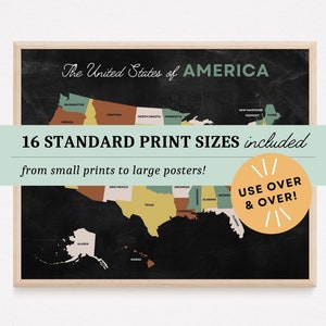 United States Map, US Poster, Map of USA for Kids, Classroom Printable, Homeschool Decor, School Wall Art - LBH002