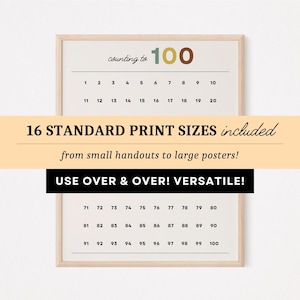 100s Chart, Counting Worksheet, Math Learning Printable, Count to 100 Poster, Homeschool Decor, Classroom Wall - LBH002