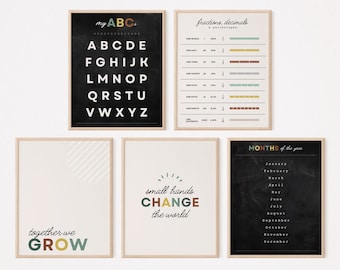 17 Educational Posters Bundle, Home School Decor, Classroom Printables, Homeschool Wall Art, Learning Pages - LBH002