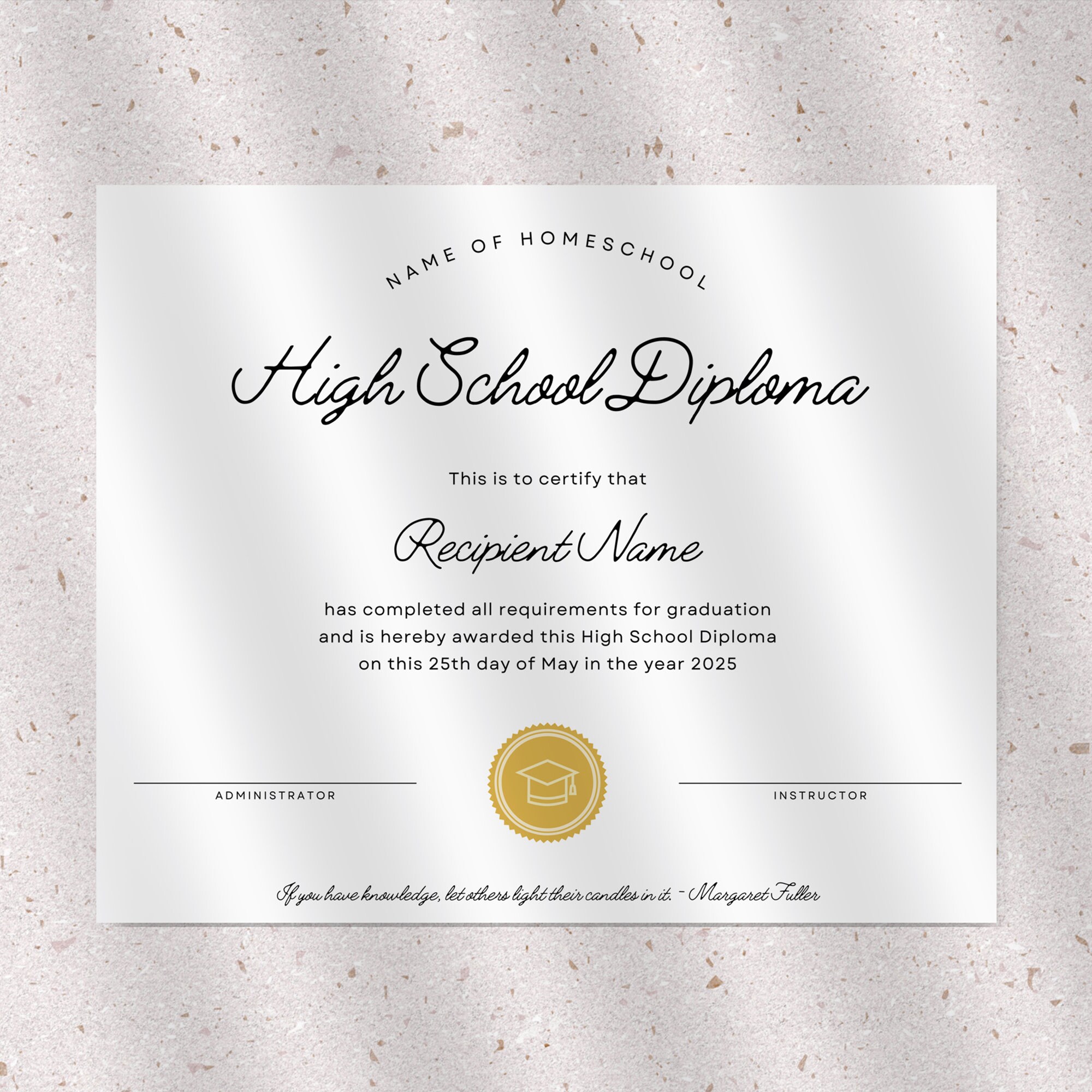 Editable Homeschool Diploma Template, Printable Homeschool Diploma ...