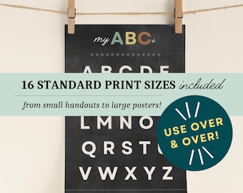 Alfabet print, ABC afdrukbaar, alfabet poster, kinderkamer kunst aan de muur, homeschool decor, kinderen kunst aan de muur, klas decor-LBH002