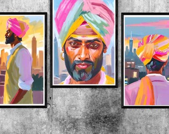 Indian Sikh Man Wall Art, Man with Turban, Printable Modern art, Digital wall art, Abstract Art, Sketch Art, Gifts for Men, Cultural Art