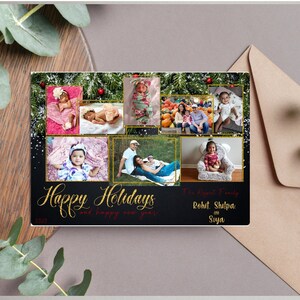 Tarjeta navideña I Tarjeta de Navidad I Tarjeta de Año Nuevo I Tarjeta fotográfica I Negro Rojo Oro Brillo I Moda Único PDF personalizable