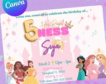 Princess birthday invitation, editable invitation, Fifth Birthday, Royal 5ness, Girls Birthday Invite, Royal Birthday Invite, Customizable