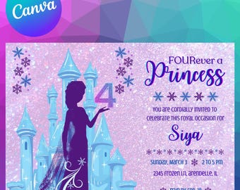 Frozen Princess birthday invitation, editable invitation, 4ever a princess, Girls Elsa Birthday Invite, Royal Birthday Invite, Customizable