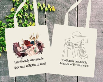 Emotionally Unavailable Cotton Canvas Tote Bag, Gift for Book Lovers, Literary Humor, Dark Academia, Reusable Shopping Bag, Funny Tote Bag