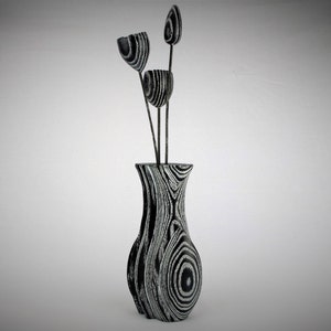 Burned and limed Staggered Ash turned wood vase with flowers and bud handmade.