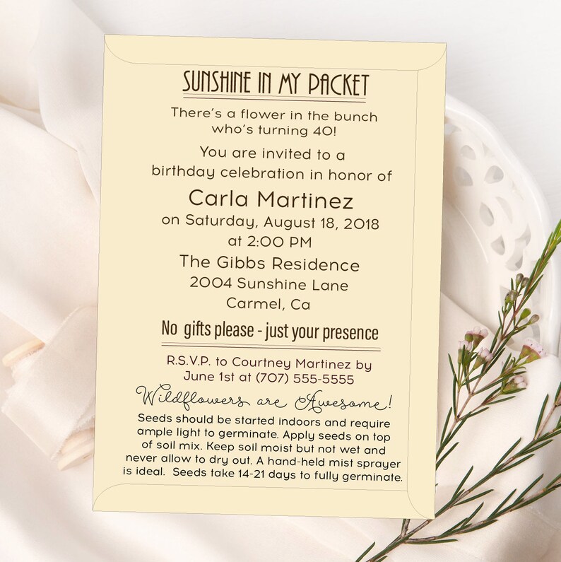 Vintage Floral Seed Packet Birthday Party Invitation With Etsy