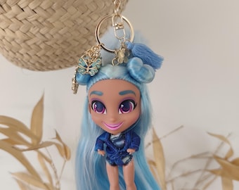 GRIGRI Schlüsselanhänger Handtasche Plüsch Baby Pompon Blau Original UND einzigartig Made in France