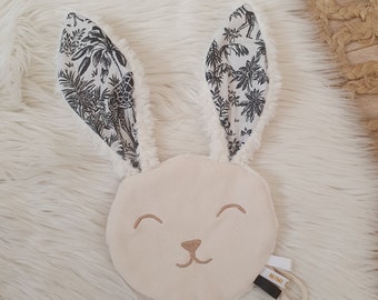 Attache doudou plat lapin SAVANE NOIR et BLANC