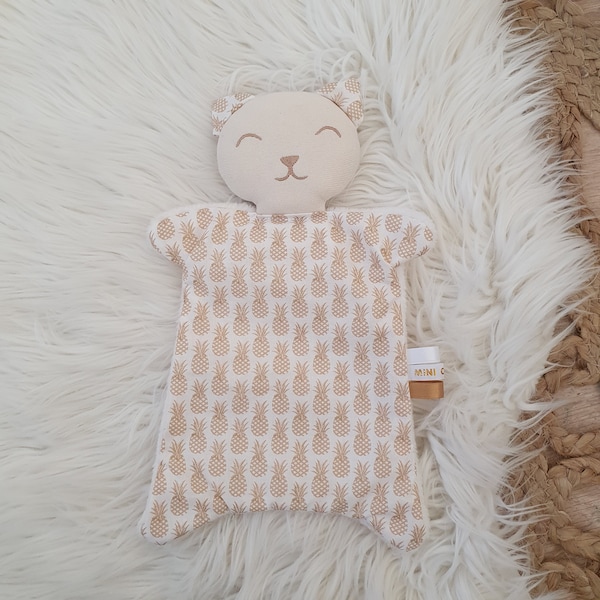 Doudou chat ananas blanc naissance cadeau bébé