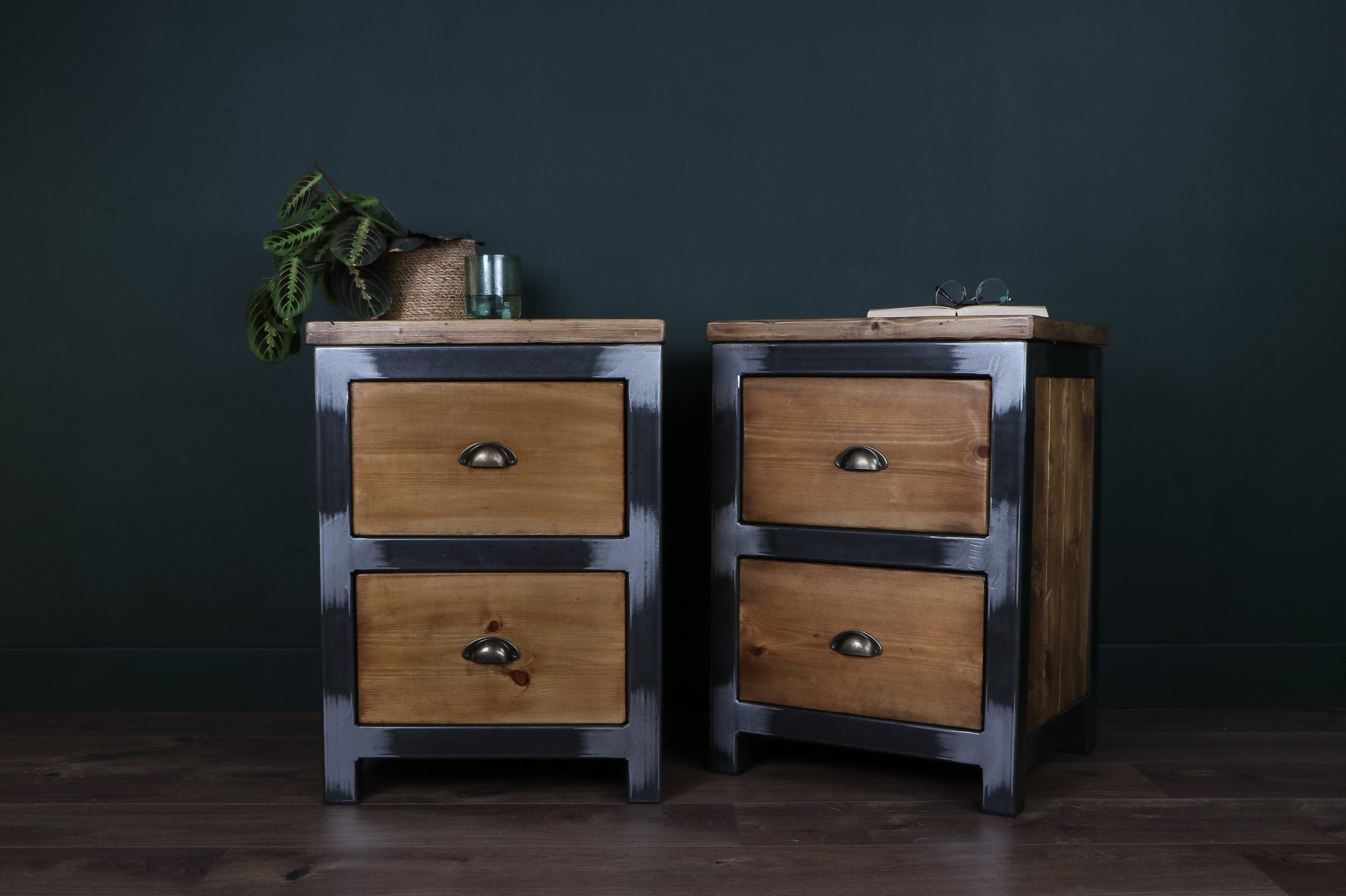 Industrial Bedside Tables with Double Drawers Etsy