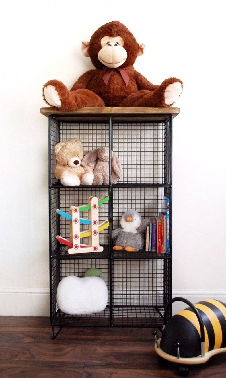 Wire Book Shelf Black Freestanding Shelving Unit Industrial Timber