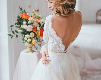 Lavender Blush, Misty Rose, Two Piece Wedding Dress, Alternative Wedding Dress , Long Sleeve Tulle Dress,sexy wedding dress, bridal gowns