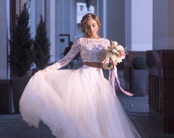 2 piece white wedding dress