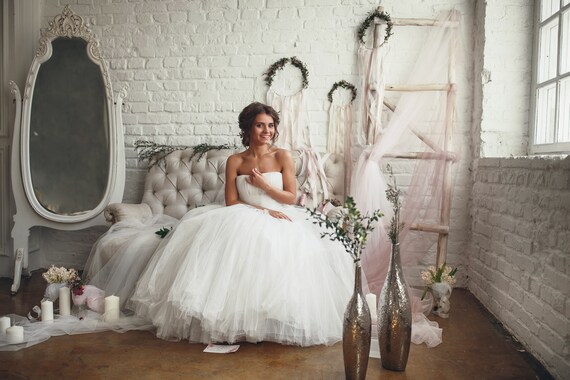 Wedding Gown Fairy Blossom Blush Tulle Skirt Silk Etsy