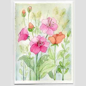 Original Hand painted watercolor greeting card, Blank card, flowers floral card, unique thank you card, botanical birthday card for her