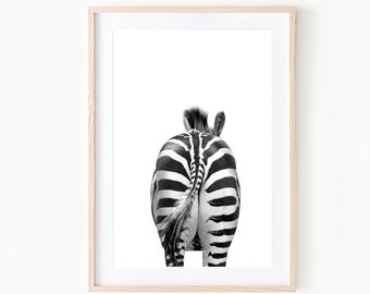 Divertida lámina con estampado de trasero de cebra: Arte para el baño en blanco y negro (Descarga digital)