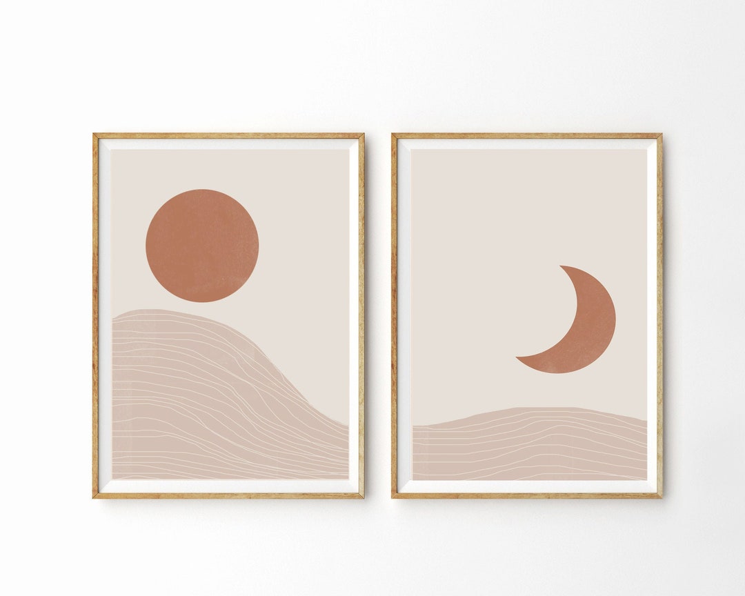Set of 2 Prints Sun and Moon Print Abstract Landscape - Etsy