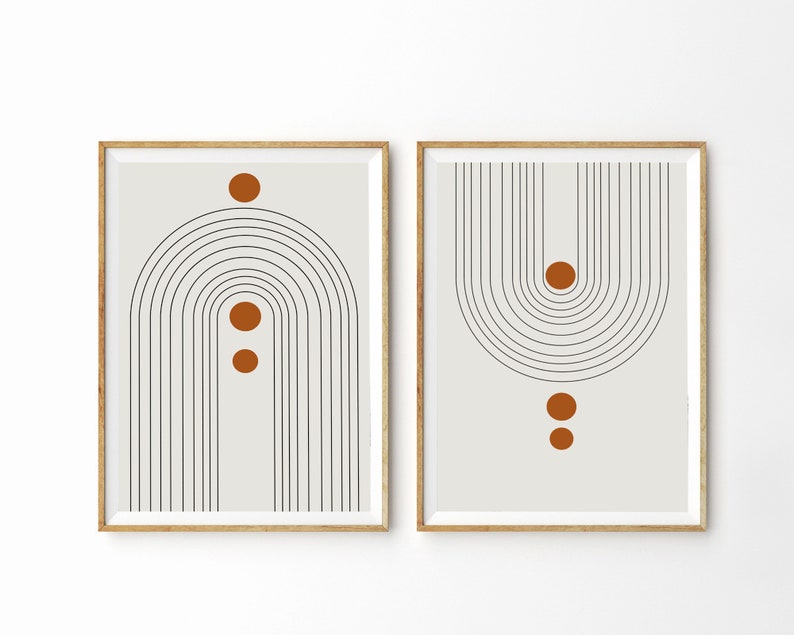 Abstract Shapes, Set of 2 Prints, Abstract Wall Art, Mid Century Modern, Printable Art, Burnt Orange Print, Modern Wall Art, Trending Now, image 1