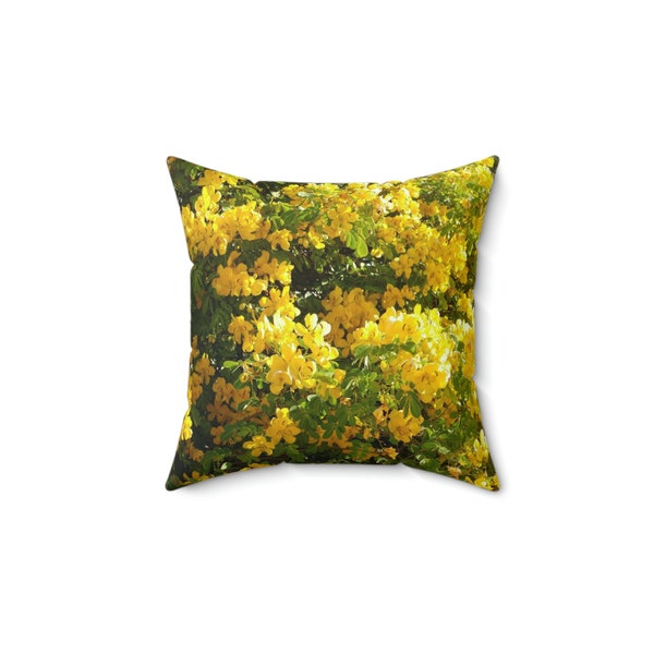 Yellow Flowering Tree Print, 2 Sided, Spun Polyester Indoor Pillow, Photo by Lisa Shatts, Great Home Decor Gift, Fun Style, Yellow Accent