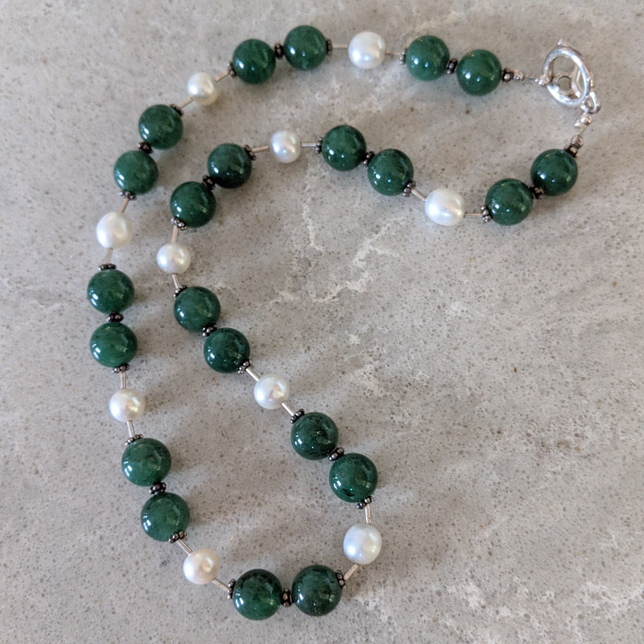 Jade and Pearl Gemstone Necklace Sterling Silver & Bali Etsy